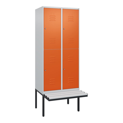 C+P Doppelstock-Spind Classic PLUS, Bank, 2 Abteile, 2120x800x815mm, 7035/2004 Verschluss Zylinderschloss Sitzbanktyp auskragend Material Sitzfläche Kunststoff