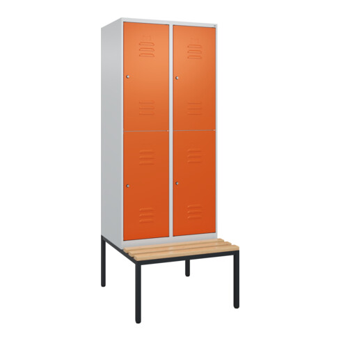 C+P Doppelstock-Spind Classic PLUS, Bank, 2 Abteile, 2120x800x815mm, 7035/2004 Verschluss Zylinderschloss Sitzbanktyp untergebaut Material Sitzfläche Buche-Hartholz