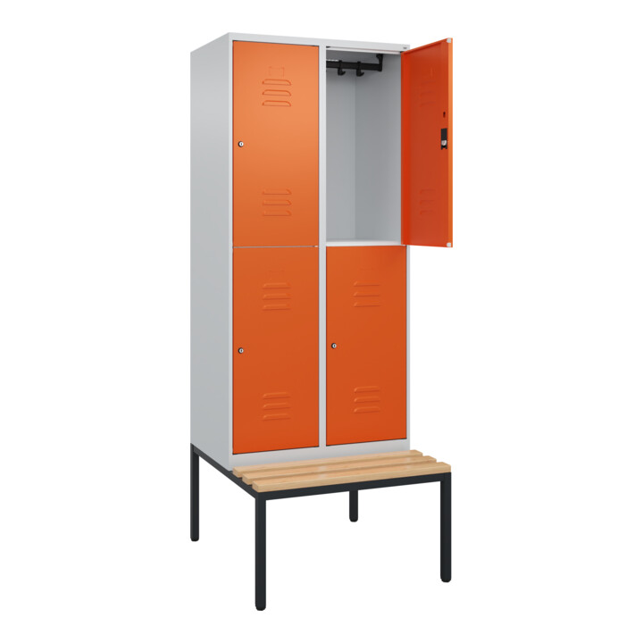 C+P Doppelstock-Spind Classic PLUS, Bank, 2 Abteile, 2120x800x815mm, 7035/2004 Verschluss Zylinderschloss Sitzbanktyp untergebaut Material Sitzfläche Buche-Hartholz