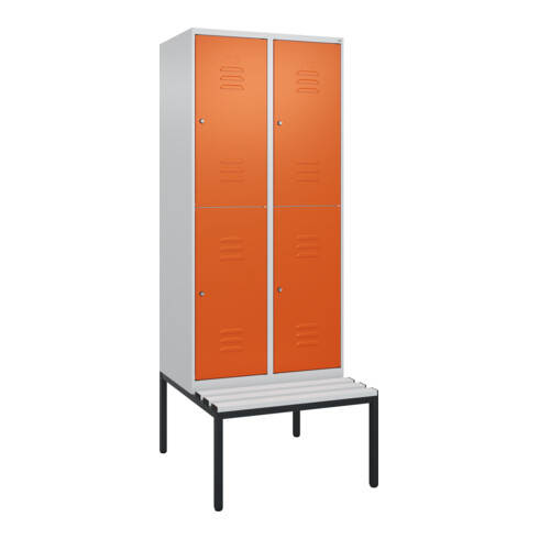 C+P Doppelstock-Spind Classic PLUS, Bank, 2 Abteile, 2120x800x815mm, 7035/2004 Verschluss Zylinderschloss Sitzbanktyp untergebaut Material Sitzfläche Kunststoff