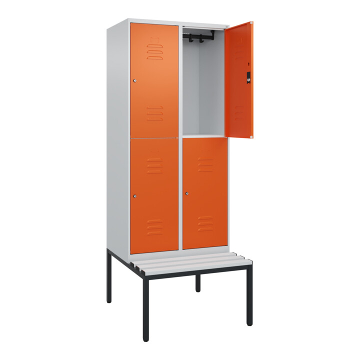 C+P Doppelstock-Spind Classic PLUS, Bank, 2 Abteile, 2120x800x815mm, 7035/2004 Verschluss Zylinderschloss Sitzbanktyp untergebaut Material Sitzfläche Kunststoff