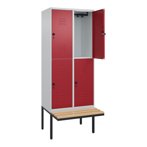 C+P Doppelstock-Spind Classic PLUS, Bank, 2 Abteile, 2120x800x815mm, 7035/3003 Verschluss Sicherheits-Drehriegel Sitzbanktyp auskragend Material Sitzfläche Buche-Hartholz