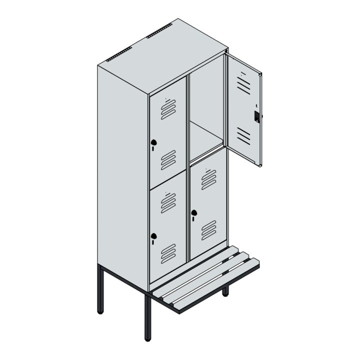 C+P Doppelstock-Spind Classic PLUS, Bank, 2 Abteile, 2120x800x815mm, 7035/3003 Verschluss Sicherheits-Drehriegel Sitzbanktyp auskragend Material Sitzfläche Buche-Hartholz