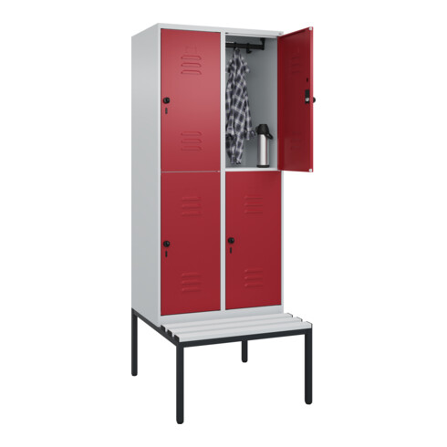 C+P Doppelstock-Spind Classic PLUS, Bank, 2 Abteile, 2120x800x815mm, 7035/3003 Verschluss Sicherheits-Drehriegel Sitzbanktyp untergebaut Material Sitzfläche Kunststoff