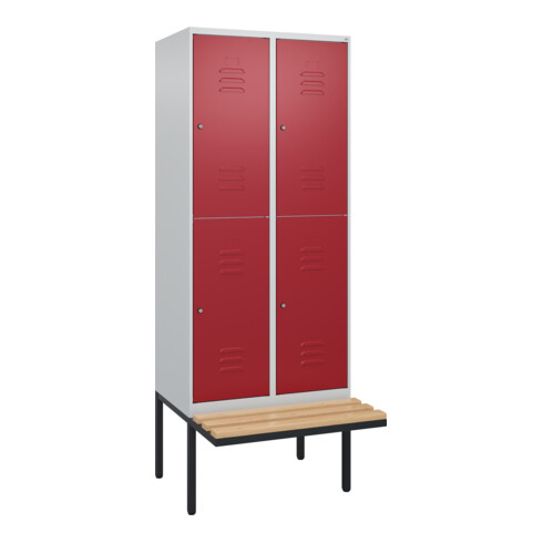 C+P Doppelstock-Spind Classic PLUS, Bank, 2 Abteile, 2120x800x815mm, 7035/3003 Verschluss Zylinderschloss Sitzbanktyp auskragend Material Sitzfläche Buche-Hartholz