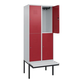 C+P Doppelstock-Spind Classic PLUS, Bank, 2 Abteile, 2120x800x815mm, 7035/3003 Verschluss Zylinderschloss Sitzbanktyp auskragend Material Sitzfläche Kunststoff