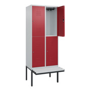 C+P Doppelstock-Spind Classic PLUS, Bank, 2 Abteile, 2120x800x815mm, 7035/3003 Verschluss Zylinderschloss Sitzbanktyp auskragend Material Sitzfläche Kunststoff