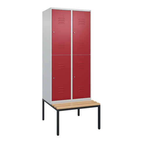 C+P Doppelstock-Spind Classic PLUS, Bank, 2 Abteile, 2120x800x815mm, 7035/3003 Verschluss Zylinderschloss Sitzbanktyp untergebaut Material Sitzfläche Buche-Hartholz