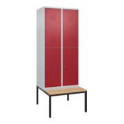 C+P Doppelstock-Spind Classic PLUS, Bank, 2 Abteile, 2120x800x815mm, 7035/3003 Verschluss Zylinderschloss Sitzbanktyp untergebaut Material Sitzfläche Buche-Hartholz