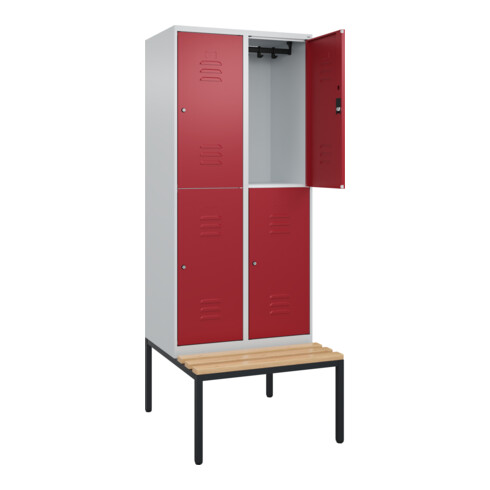 C+P Doppelstock-Spind Classic PLUS, Bank, 2 Abteile, 2120x800x815mm, 7035/3003 Verschluss Zylinderschloss Sitzbanktyp untergebaut Material Sitzfläche Buche-Hartholz