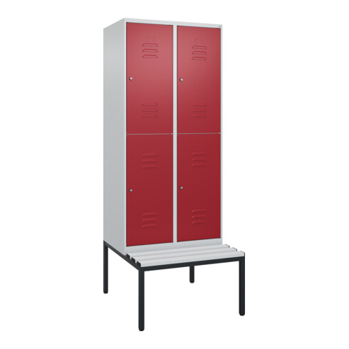 C+P Doppelstock-Spind Classic PLUS, Bank, 2 Abteile, 2120x800x815mm, 7035/3003 Verschluss Zylinderschloss Sitzbanktyp untergebaut Material Sitzfläche Kunststoff