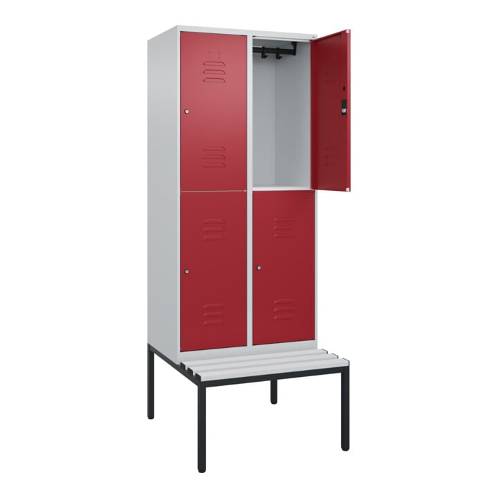 C+P Doppelstock-Spind Classic PLUS, Bank, 2 Abteile, 2120x800x815mm, 7035/3003 Verschluss Zylinderschloss Sitzbanktyp untergebaut Material Sitzfläche Kunststoff
