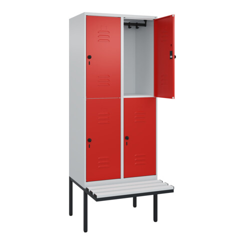 C+P Doppelstock-Spind Classic PLUS, Bank, 2 Abteile, 2120x800x815mm, 7035/3020 Verschluss Sicherheits-Drehriegel Sitzbanktyp auskragend Material Sitzfläche Kunststoff