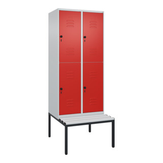 C+P Doppelstock-Spind Classic PLUS, Bank, 2 Abteile, 2120x800x815mm, 7035/3020 Verschluss Sicherheits-Drehriegel Sitzbanktyp untergebaut Material Sitzfläche Kunststoff