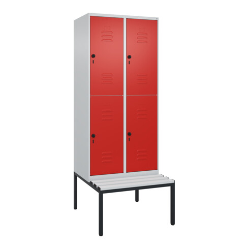 C+P Doppelstock-Spind Classic PLUS, Bank, 2 Abteile, 2120x800x815mm, 7035/3020 Verschluss Sicherheits-Drehriegel Sitzbanktyp untergebaut Material Sitzfläche Kunststoff