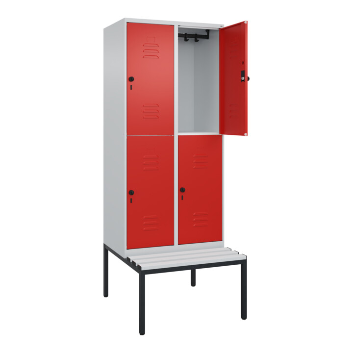 C+P Doppelstock-Spind Classic PLUS, Bank, 2 Abteile, 2120x800x815mm, 7035/3020 Verschluss Sicherheits-Drehriegel Sitzbanktyp untergebaut Material Sitzfläche Kunststoff