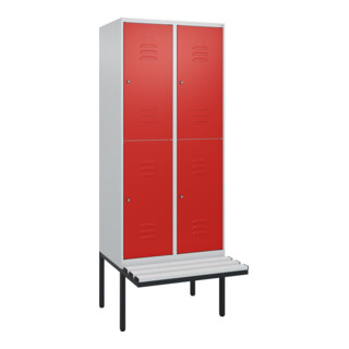 C+P Doppelstock-Spind Classic PLUS, Bank, 2 Abteile, 2120x800x815mm, 7035/3020 Verschluss Zylinderschloss Sitzbanktyp auskragend Material Sitzfläche Kunststoff