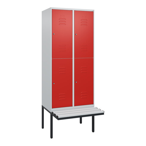 C+P Doppelstock-Spind Classic PLUS, Bank, 2 Abteile, 2120x800x815mm, 7035/3020 Verschluss Zylinderschloss Sitzbanktyp auskragend Material Sitzfläche Kunststoff