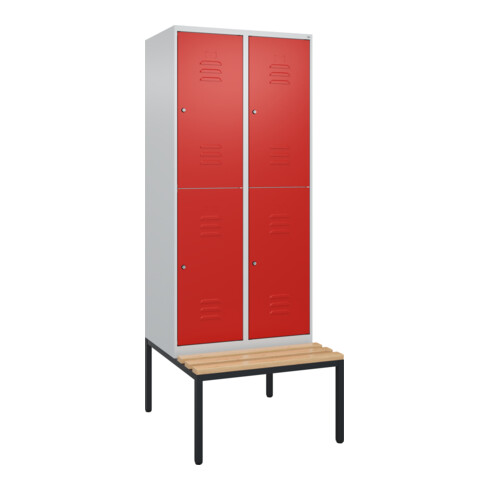 C+P Doppelstock-Spind Classic PLUS, Bank, 2 Abteile, 2120x800x815mm, 7035/3020 Verschluss Zylinderschloss Sitzbanktyp untergebaut Material Sitzfläche Buche-Hartholz