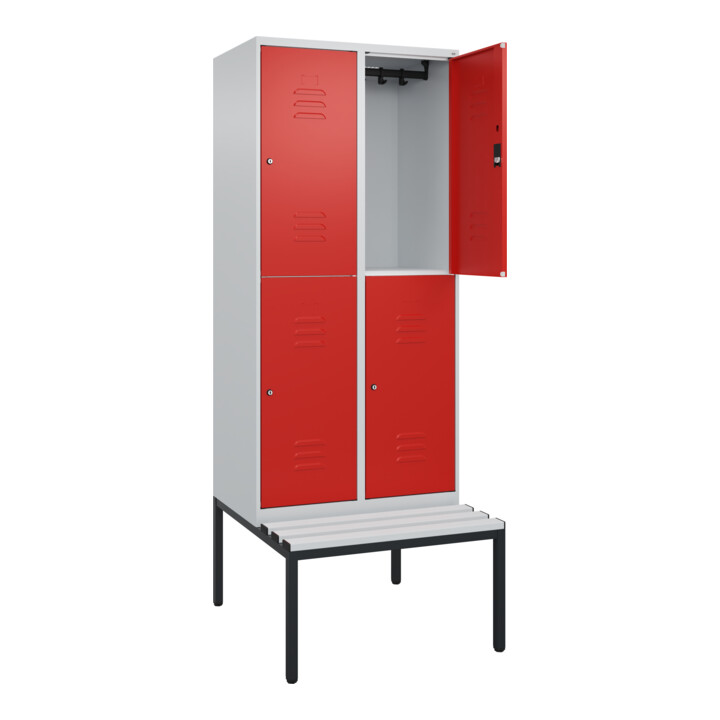 C+P Doppelstock-Spind Classic PLUS, Bank, 2 Abteile, 2120x800x815mm, 7035/3020 Verschluss Zylinderschloss Sitzbanktyp untergebaut Material Sitzfläche Kunststoff