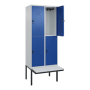 C+P Doppelstock-Spind Classic PLUS, Bank, 2 Abteile, 2120x800x815mm, 7035/5010 Verschluss Sicherheits-Drehriegel Sitzbanktyp auskragend Material Sitzfläche Kunststoff