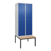 C+P Doppelstock-Spind Classic PLUS, Bank, 2 Abteile, 2120x800x815mm, 7035/5010 Verschluss Zylinderschloss Sitzbanktyp untergebaut Material Sitzfläche Buche-Hartholz