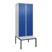 C+P Doppelstock-Spind Classic PLUS, Bank, 2 Abteile, 2120x800x815mm, 7035/5010 Verschluss Zylinderschloss Sitzbanktyp untergebaut Material Sitzfläche Kunststoff