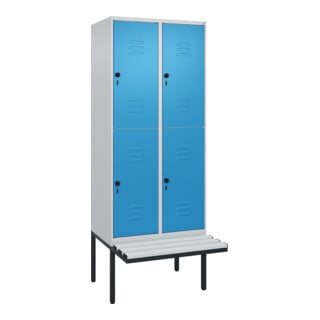 C+P Doppelstock-Spind Classic PLUS, Bank, 2 Abteile, 2120x800x815mm, 7035/5012 Verschluss Sicherheits-Drehriegel Sitzbanktyp auskragend Material Sitzfläche Kunststoff
