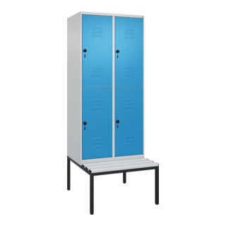 C+P Doppelstock-Spind Classic PLUS, Bank, 2 Abteile, 2120x800x815mm, 7035/5012 Verschluss Sicherheits-Drehriegel Sitzbanktyp untergebaut Material Sitzfläche Kunststoff