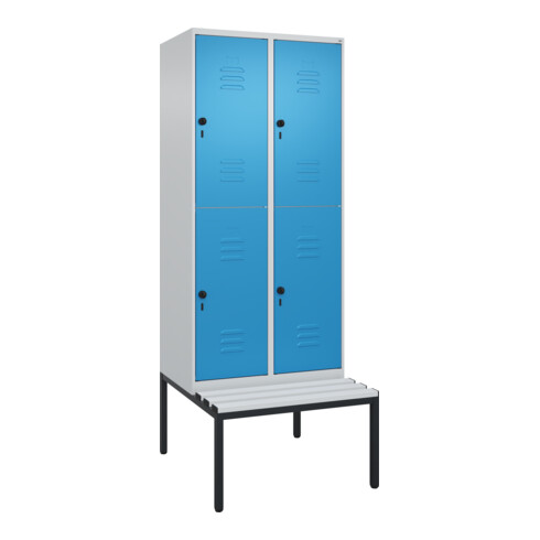 C+P Doppelstock-Spind Classic PLUS, Bank, 2 Abteile, 2120x800x815mm, 7035/5012 Verschluss Sicherheits-Drehriegel Sitzbanktyp untergebaut Material Sitzfläche Kunststoff