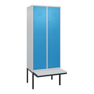 C+P Doppelstock-Spind Classic PLUS, Bank, 2 Abteile, 2120x800x815mm, 7035/5012 Verschluss Zylinderschloss Sitzbanktyp auskragend Material Sitzfläche Kunststoff