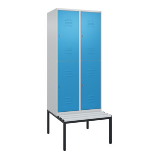 C+P Doppelstock-Spind Classic PLUS, Bank, 2 Abteile, 2120x800x815mm, 7035/5012 Verschluss Zylinderschloss Sitzbanktyp untergebaut Material Sitzfläche Kunststoff