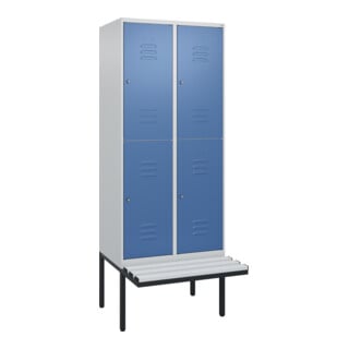 C+P Doppelstock-Spind Classic PLUS, Bank, 2 Abteile, 2120x800x815mm, 7035/5023 Verschluss Zylinderschloss Sitzbanktyp auskragend Material Sitzfläche Kunststoff