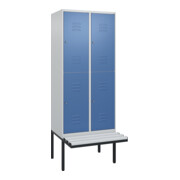 C+P Doppelstock-Spind Classic PLUS, Bank, 2 Abteile, 2120x800x815mm, 7035/5023 Verschluss Zylinderschloss Sitzbanktyp auskragend Material Sitzfläche Kunststoff