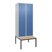 C+P Doppelstock-Spind Classic PLUS, Bank, 2 Abteile, 2120x800x815mm, 7035/5023 Verschluss Zylinderschloss Sitzbanktyp untergebaut Material Sitzfläche Buche-Hartholz