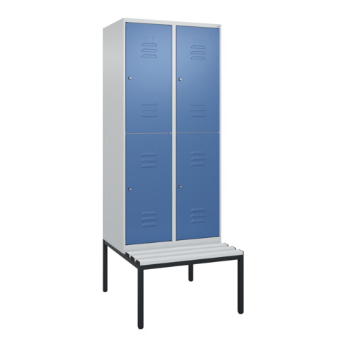 C+P Doppelstock-Spind Classic PLUS, Bank, 2 Abteile, 2120x800x815mm, 7035/5023 Verschluss Zylinderschloss Sitzbanktyp untergebaut Material Sitzfläche Kunststoff