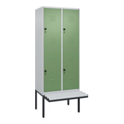 C+P Doppelstock-Spind Classic PLUS, Bank, 2 Abteile, 2120x800x815mm, 7035/6011 Verschluss Sicherheits-Drehriegel Sitzbanktyp auskragend Material Sitzfläche Kunststoff