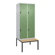 C+P Doppelstock-Spind Classic PLUS, Bank, 2 Abteile, 2120x800x815mm, 7035/6011 Verschluss Sicherheits-Drehriegel Sitzbanktyp untergebaut Material Sitzfläche Buche-Hartholz