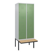 C+P Doppelstock-Spind Classic PLUS, Bank, 2 Abteile, 2120x800x815mm, 7035/6011 Verschluss Zylinderschloss Sitzbanktyp auskragend Material Sitzfläche Buche-Hartholz