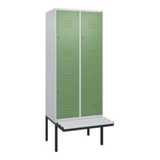 C+P Doppelstock-Spind Classic PLUS, Bank, 2 Abteile, 2120x800x815mm, 7035/6011 Verschluss Zylinderschloss Sitzbanktyp auskragend Material Sitzfläche Kunststoff