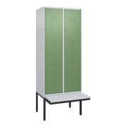 C+P Doppelstock-Spind Classic PLUS, Bank, 2 Abteile, 2120x800x815mm, 7035/6011 Verschluss Zylinderschloss Sitzbanktyp auskragend Material Sitzfläche Kunststoff