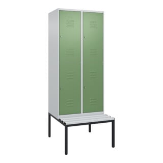 C+P Doppelstock-Spind Classic PLUS, Bank, 2 Abteile, 2120x800x815mm, 7035/6011 Verschluss Zylinderschloss Sitzbanktyp untergebaut Material Sitzfläche Kunststoff