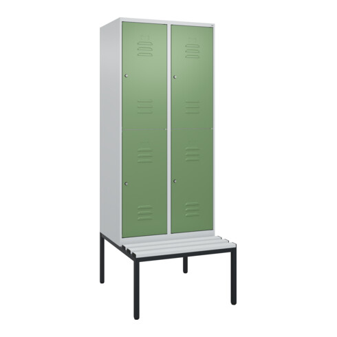 C+P Doppelstock-Spind Classic PLUS, Bank, 2 Abteile, 2120x800x815mm, 7035/6011 Verschluss Zylinderschloss Sitzbanktyp untergebaut Material Sitzfläche Kunststoff