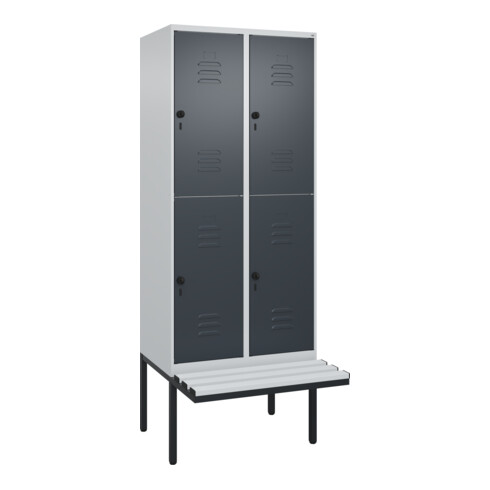C+P Doppelstock-Spind Classic PLUS, Bank, 2 Abteile, 2120x800x815mm, 7035/7016 Verschluss Sicherheits-Drehriegel Sitzbanktyp auskragend Material Sitzfläche Kunststoff