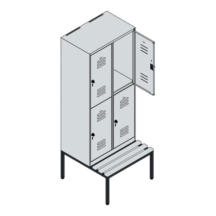 C+P Doppelstock-Spind Classic PLUS, Bank, 2 Abteile, 2120x800x815mm, 7035/7016 Verschluss Sicherheits-Drehriegel Sitzbanktyp untergebaut Material Sitzfläche Buche-Hartholz
