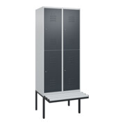 C+P Doppelstock-Spind Classic PLUS, Bank, 2 Abteile, 2120x800x815mm, 7035/7016 Verschluss Zylinderschloss Sitzbanktyp auskragend Material Sitzfläche Kunststoff