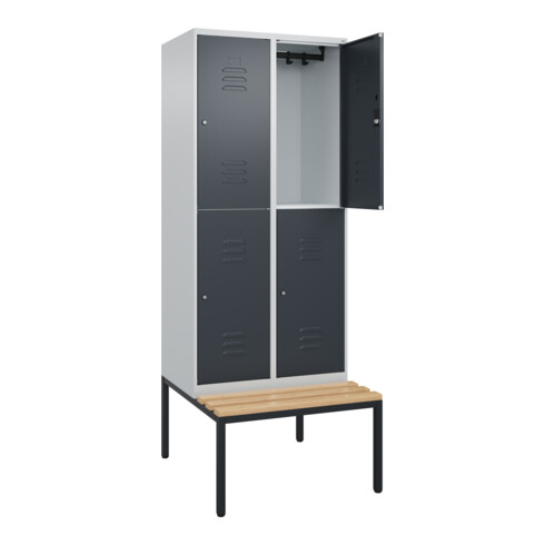 C+P Doppelstock-Spind Classic PLUS, Bank, 2 Abteile, 2120x800x815mm, 7035/7016 Verschluss Zylinderschloss Sitzbanktyp untergebaut Material Sitzfläche Buche-Hartholz