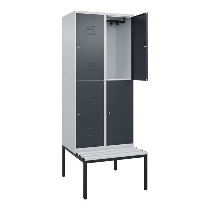 C+P Doppelstock-Spind Classic PLUS, Bank, 2 Abteile, 2120x800x815mm, 7035/7016 Verschluss Zylinderschloss Sitzbanktyp untergebaut Material Sitzfläche Kunststoff