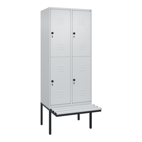 C+P Doppelstock-Spind Classic PLUS, Bank, 2 Abteile, 2120x800x815mm, 7035/7035 Verschluss Sicherheits-Drehriegel Sitzbanktyp auskragend Material Sitzfläche Kunststoff