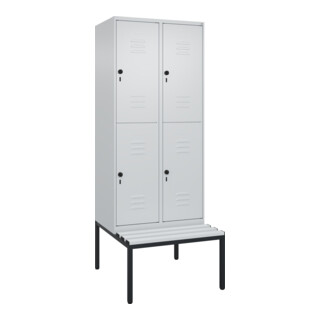 C+P Doppelstock-Spind Classic PLUS, Bank, 2 Abteile, 2120x800x815mm, 7035/7035 Verschluss Sicherheits-Drehriegel Sitzbanktyp untergebaut Material Sitzfläche Kunststoff
